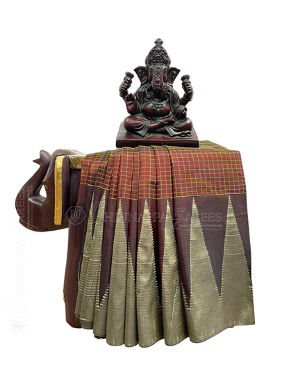 Big Temple Checks Maroon Half Mix Saree
