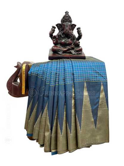 Big Temple Checks Royal Blue Half-Mix Sarees