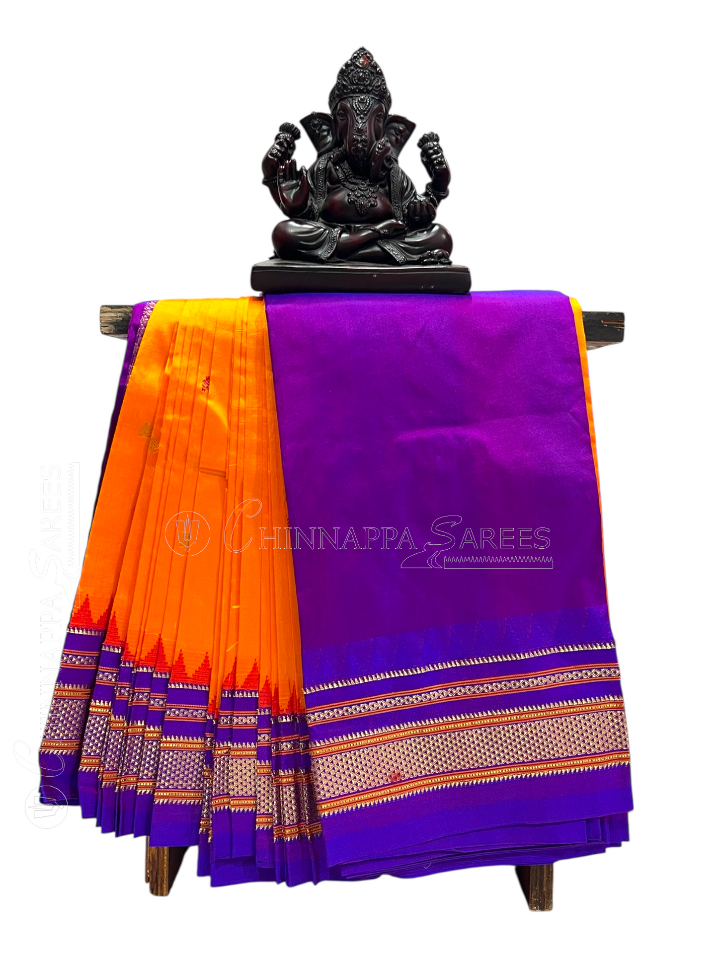 Peshwai Border Orange Pure Silk Saree