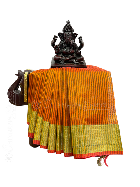 Narayanpet Zari Tissue Orange Cotton Saree CS177