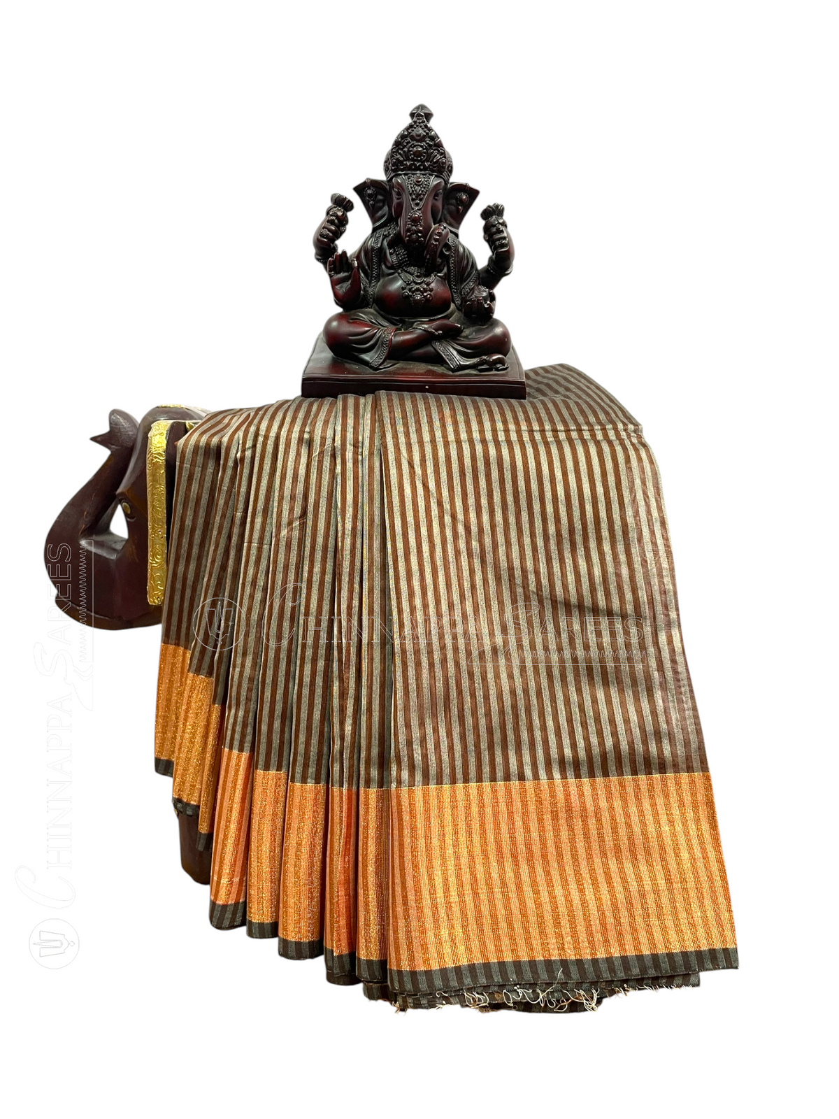 Narayanpet Zari Tissue Light Brown Cotton Sarees CS151
