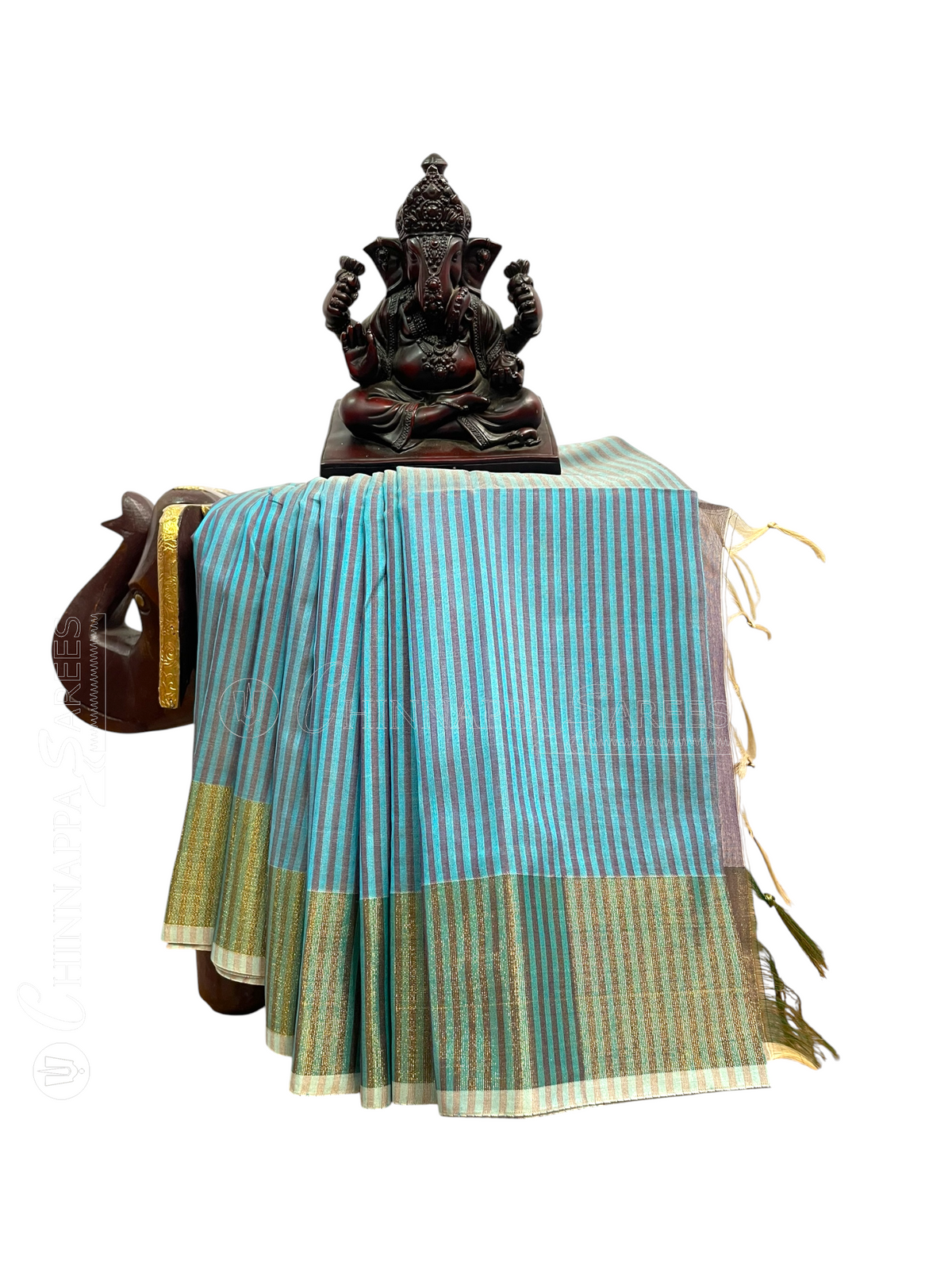Narayanpet Zari Tissue Cyan Blue Cotton Sarees CS149