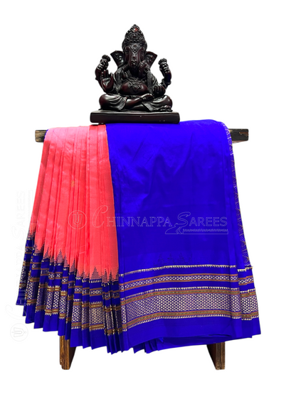 Peshwai Border Peach Pink Pure Silk Saree