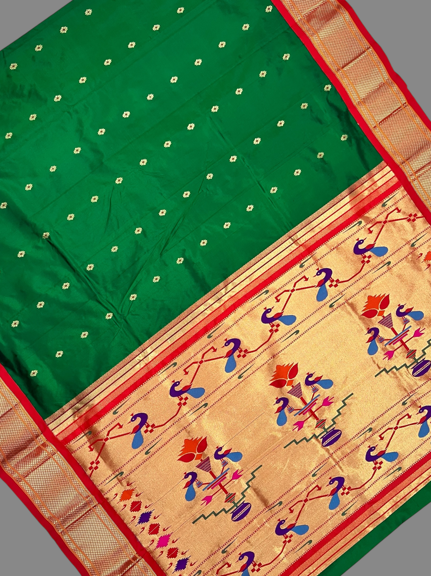 Paithani Border Dark Green Pure Silk Saree