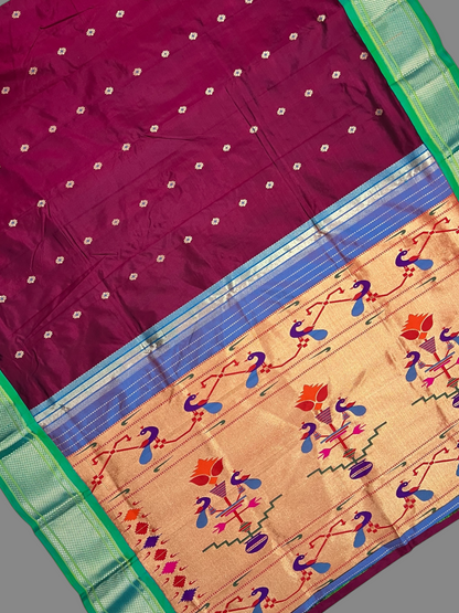 Pure Paithani Dark Magenta Pure Silk Saree