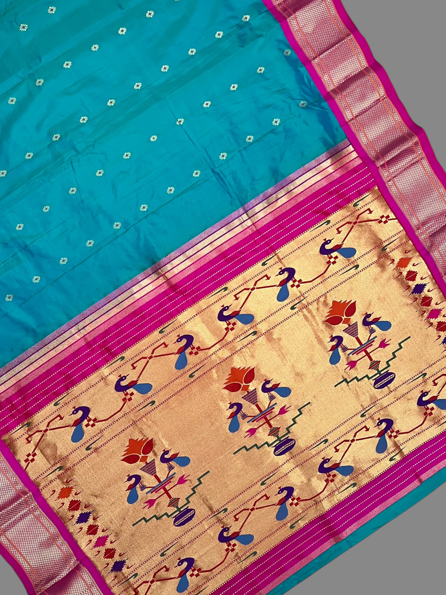 Pure Paithani Rama Blue Silk Saree