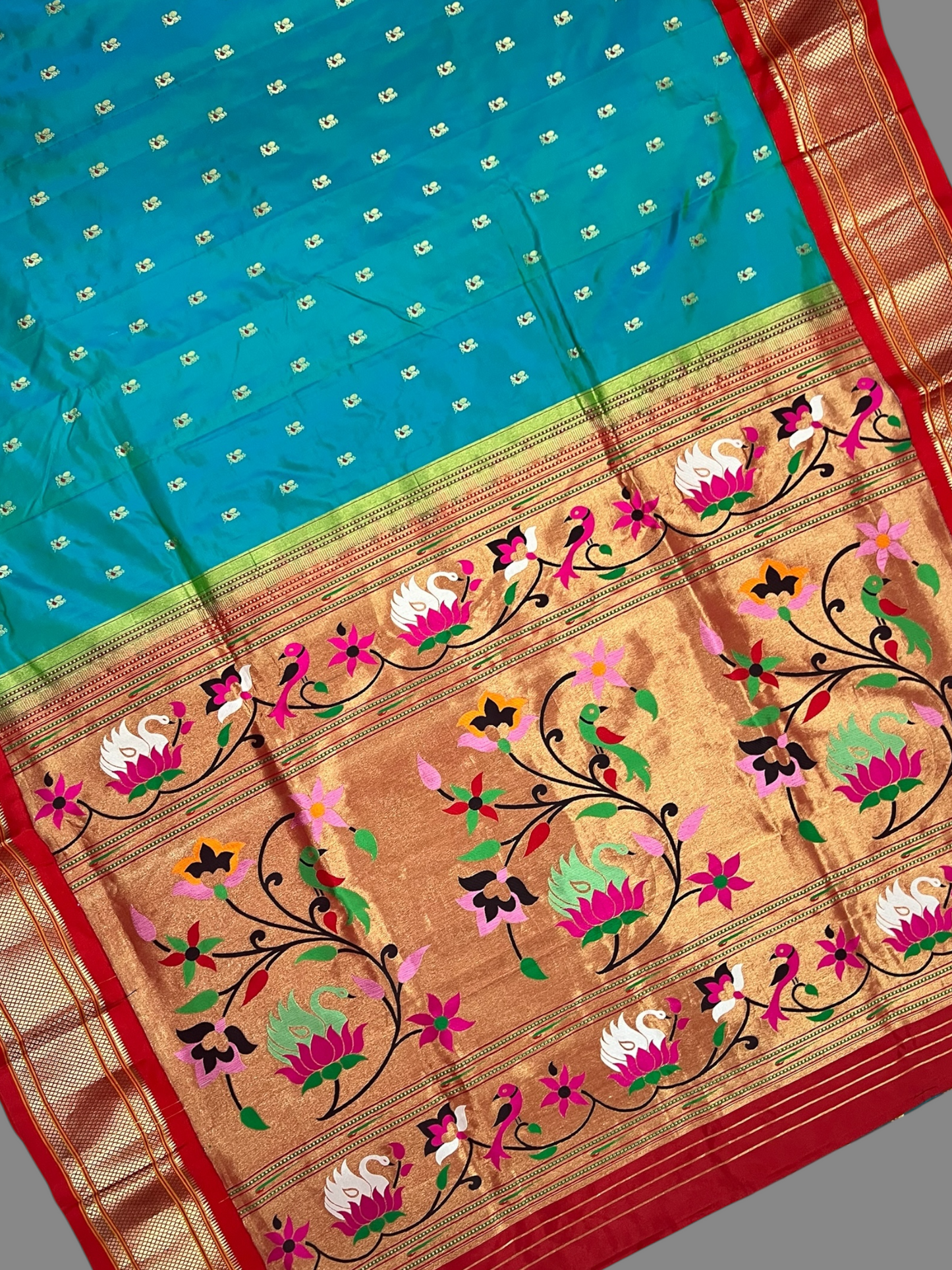 Paithani Border Rama Green Pure Silk Saree
