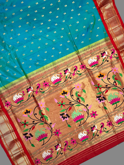 Paithani Border Rama Green Pure Silk Saree