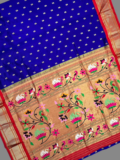 Paithani Border Navy Blue Pure Silk Saree