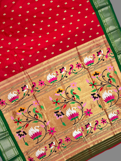 Paithani Border Red Pure Silk Saree