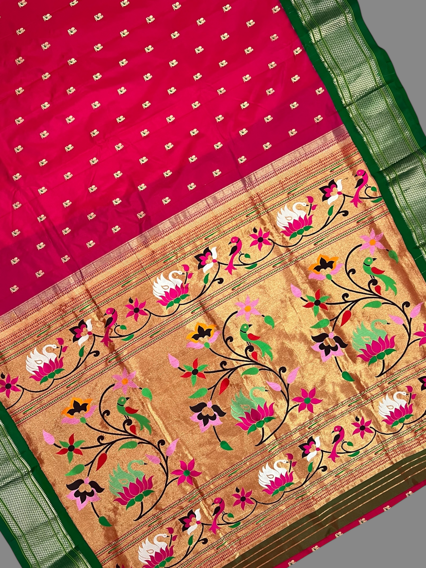 Paithani Border Tomato Pink Pure Silk Saree