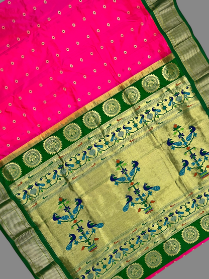 Pure Paithani Dark Pink Silk Saree
