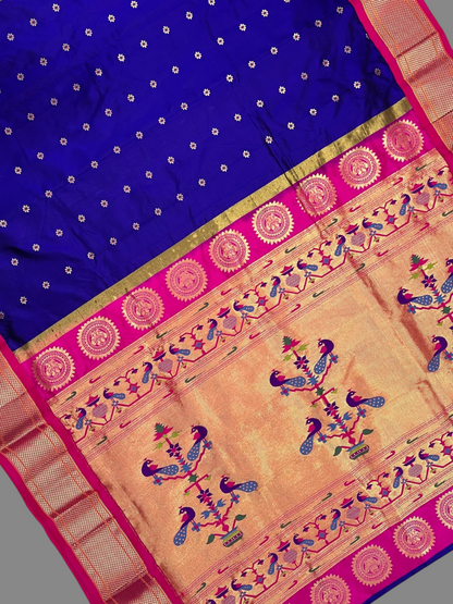 Pure Paithani Border Royal Blue Silk Saree