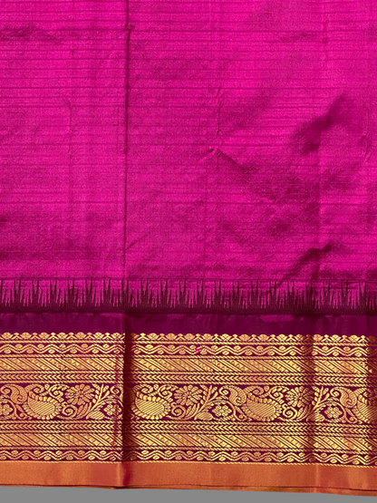 Gadwal Small Checks Butta Rama Green Pure Silk Sarees