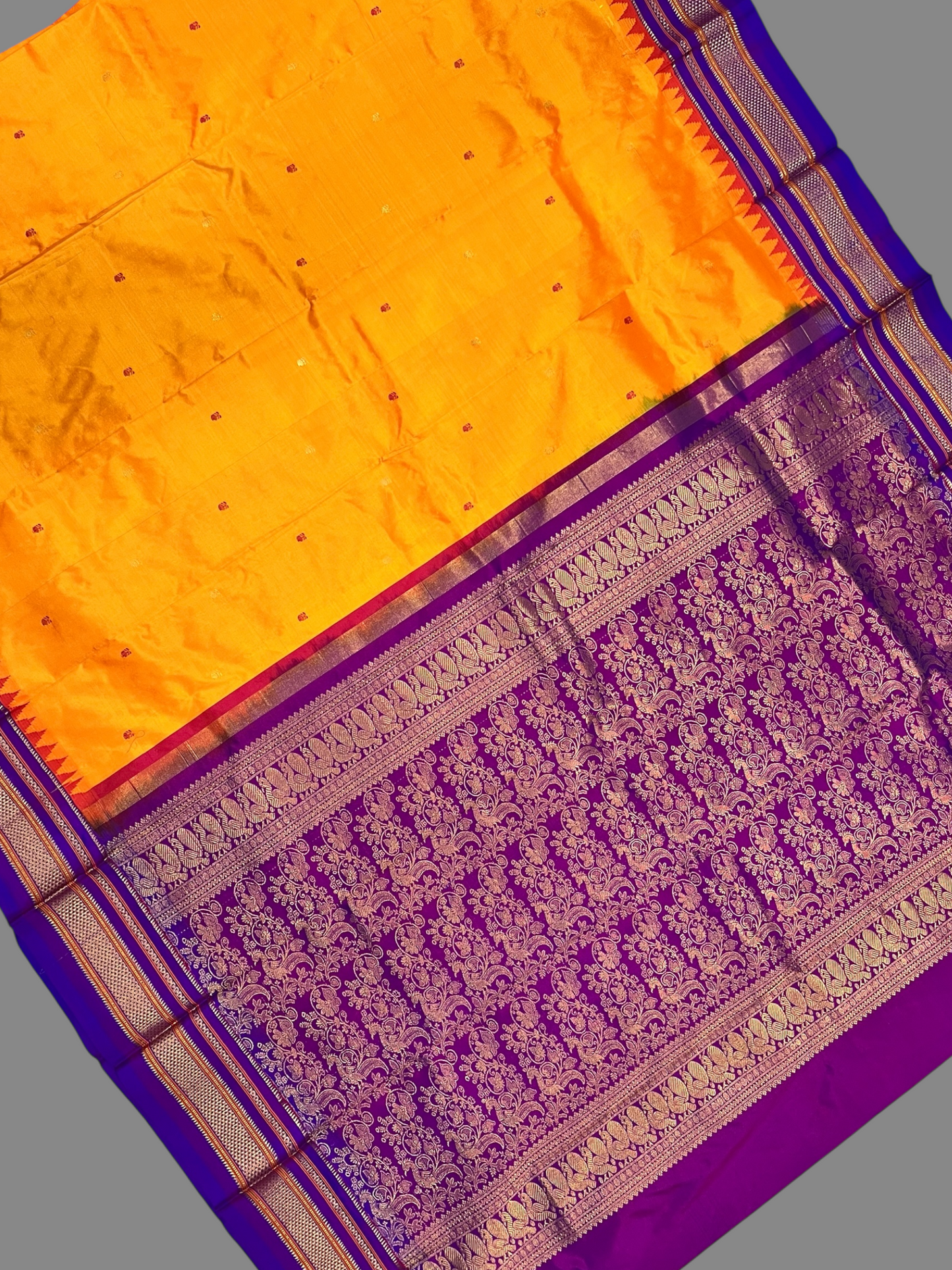 Peshwai Border Orange Pure Silk Saree
