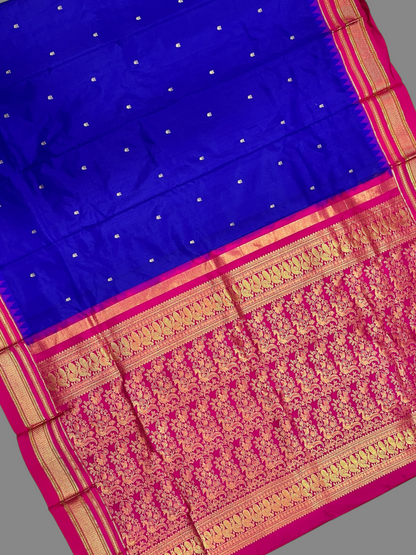 Peshwai Border  Navy Blue  Pure Silk Saree