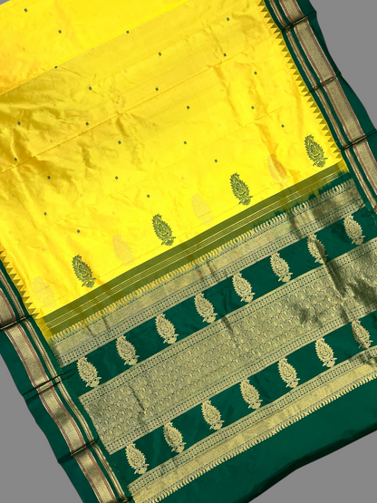 Peshwai Border Yellow Pure Silk Saree
