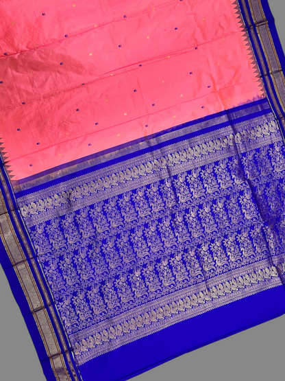 Peshwai Border Peach Pink Pure Silk Saree