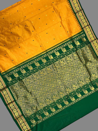 Humsa Border Mustard Yellow Pure Silk Saree