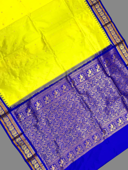 Humsa Border Lemon Yellow Pure Silk Saree