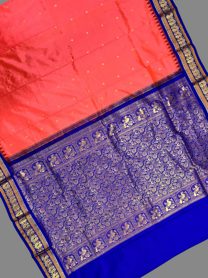 Humsa Border Tomato Pink Pure Silk Saree