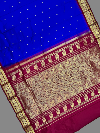 Humsa Border Navy Blue Pure Silk Saree