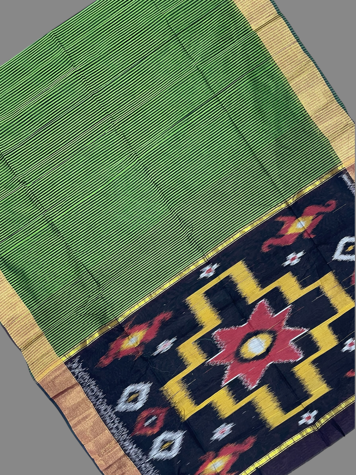Narayanpet Zari Tissue Mehndi Green Cotton Sarees CS143