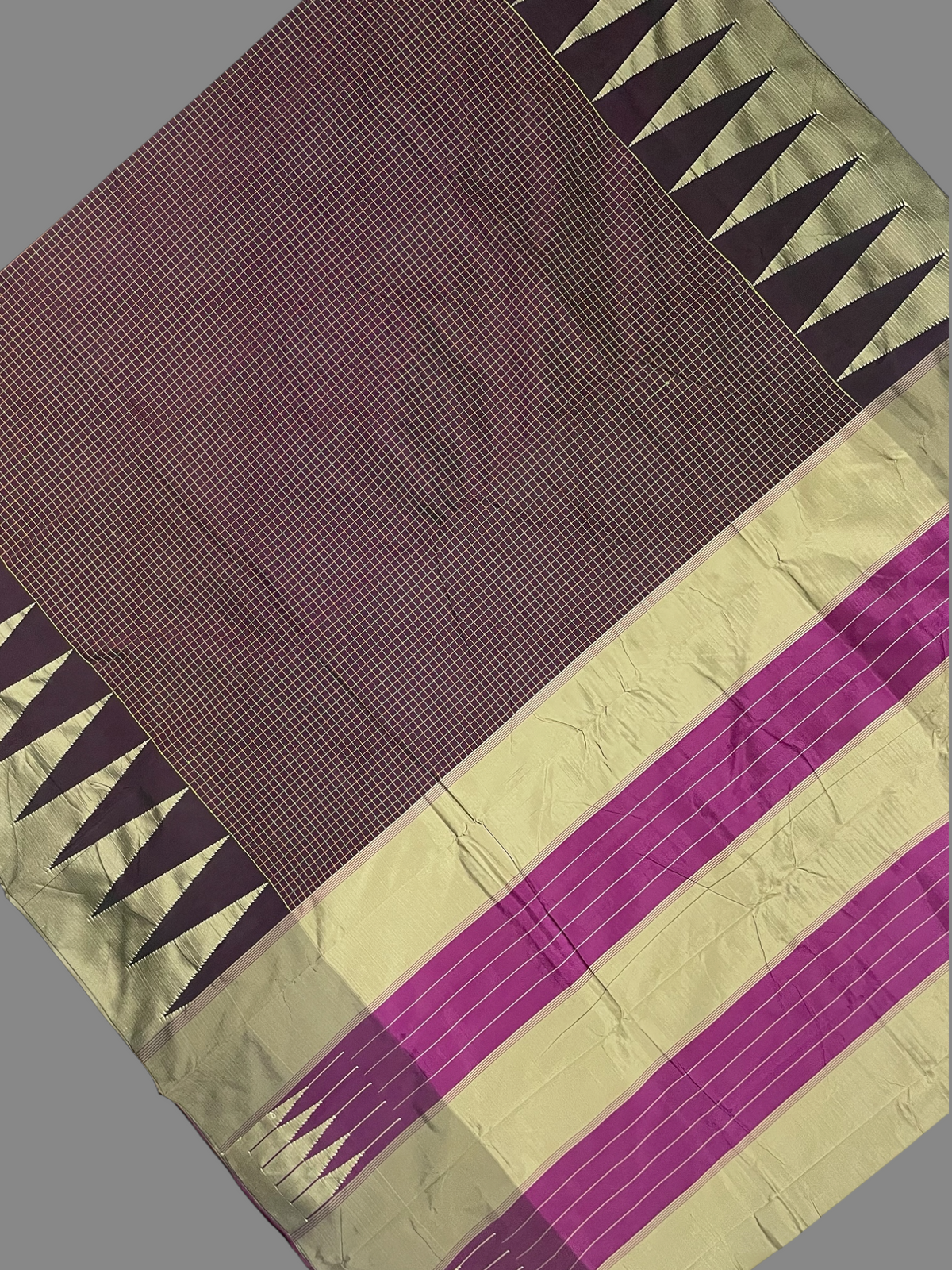 Big Temple Checks Brown Half-Mix Sarees