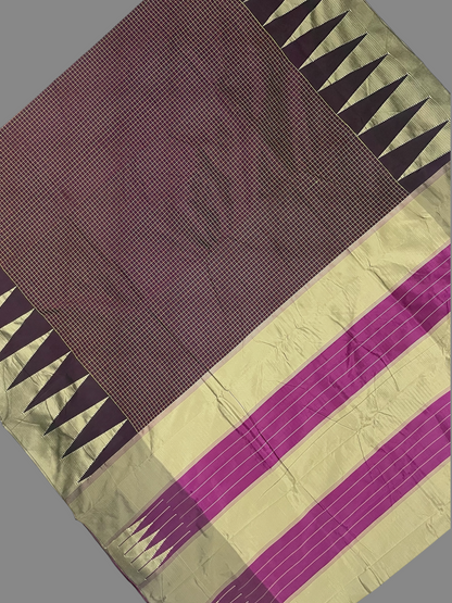 Big Temple Checks Brown Half-Mix Sarees