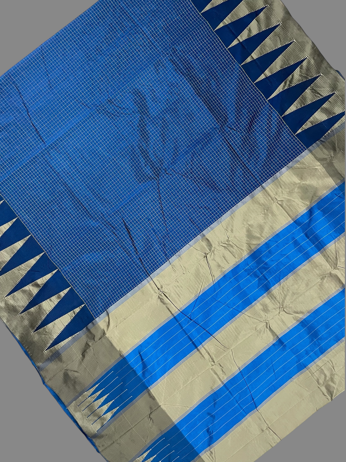 Big Temple Checks Royal Blue Half-Mix Sarees