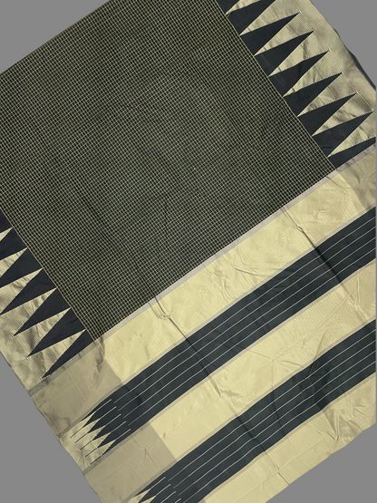 Big Temple Checks Black Half-Mix Sarees