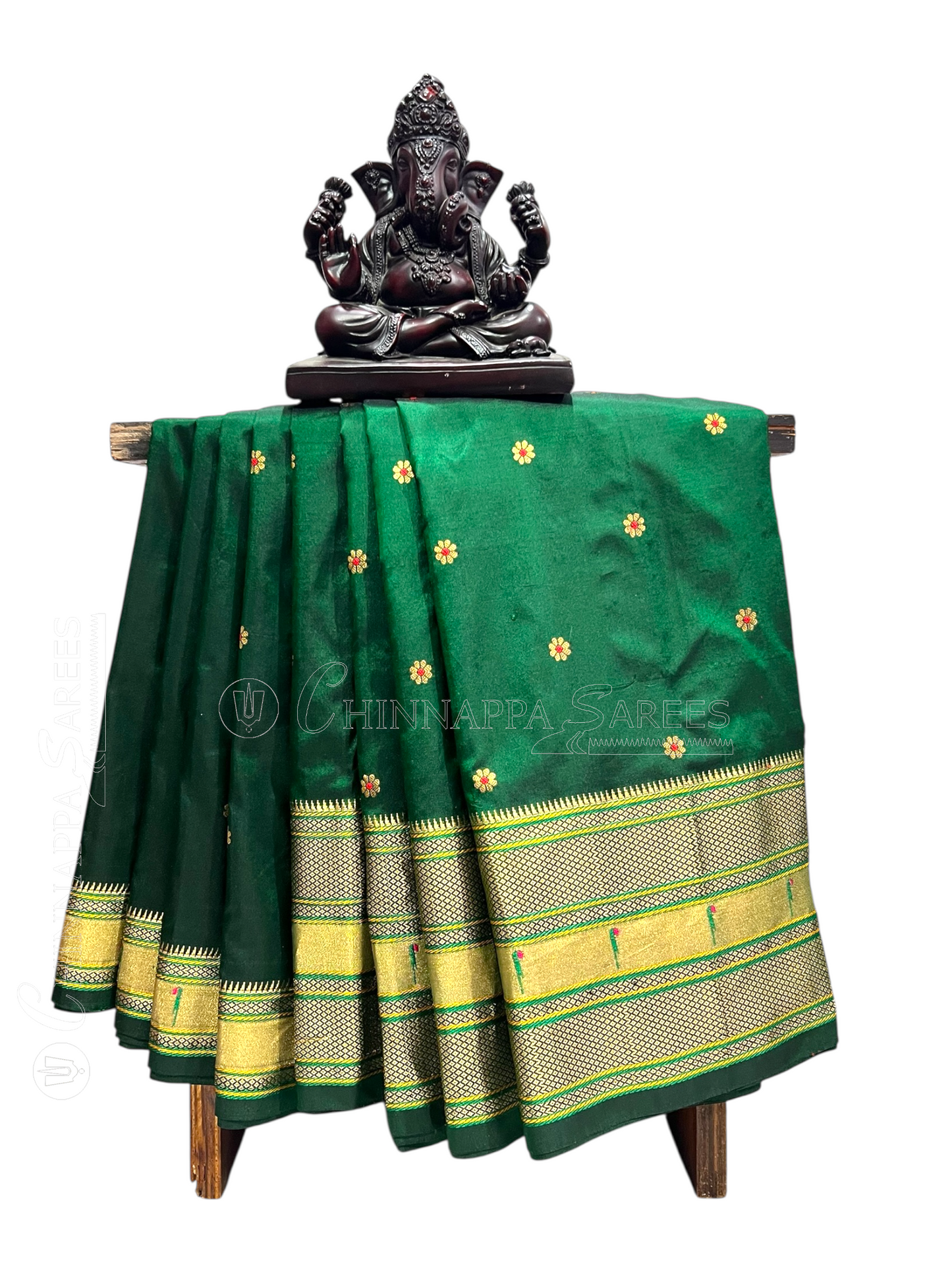 Border Muniya Dark Green Pure Silk Saree