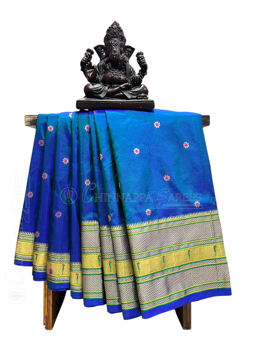 Border Muniya Dark Blue Pure Silk Saree