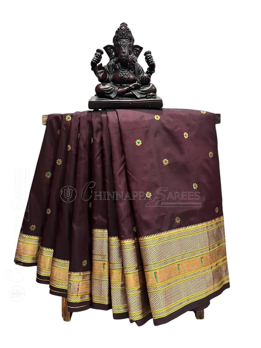 Border Muniya Brown Pure Silk Saree
