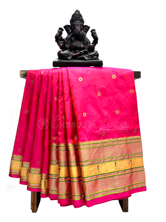 Border Muniya Tomato Pink Pure Silk Saree