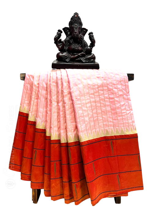 Triple Muniya Broder Light pink Pure Silk Saree