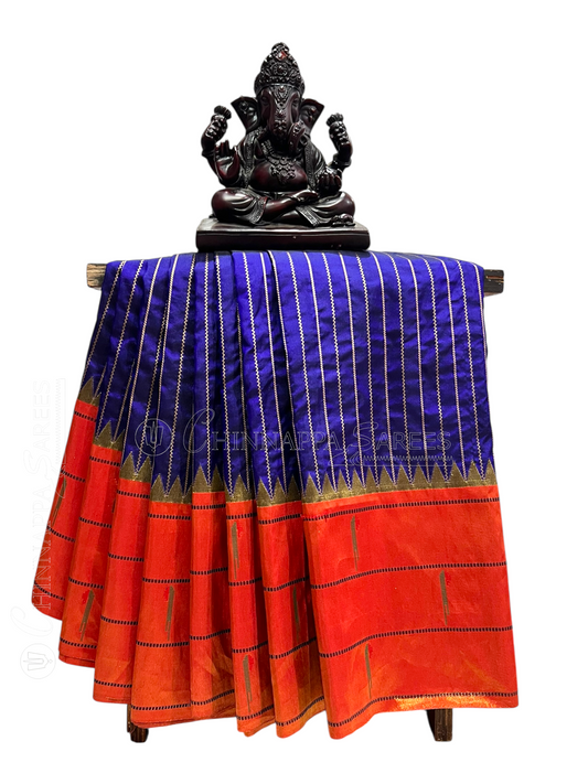 Triple Muniya Broder Royal Blue Pure Silk Saree