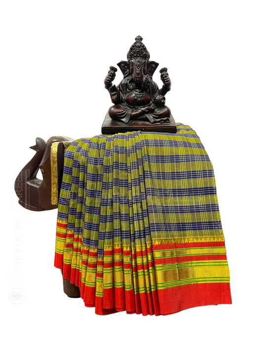 Pharas Checks Teal Green Soft Silk Saree
