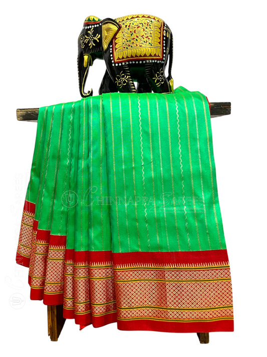 Paithani Stripes Sea Green Pure Silk Saree