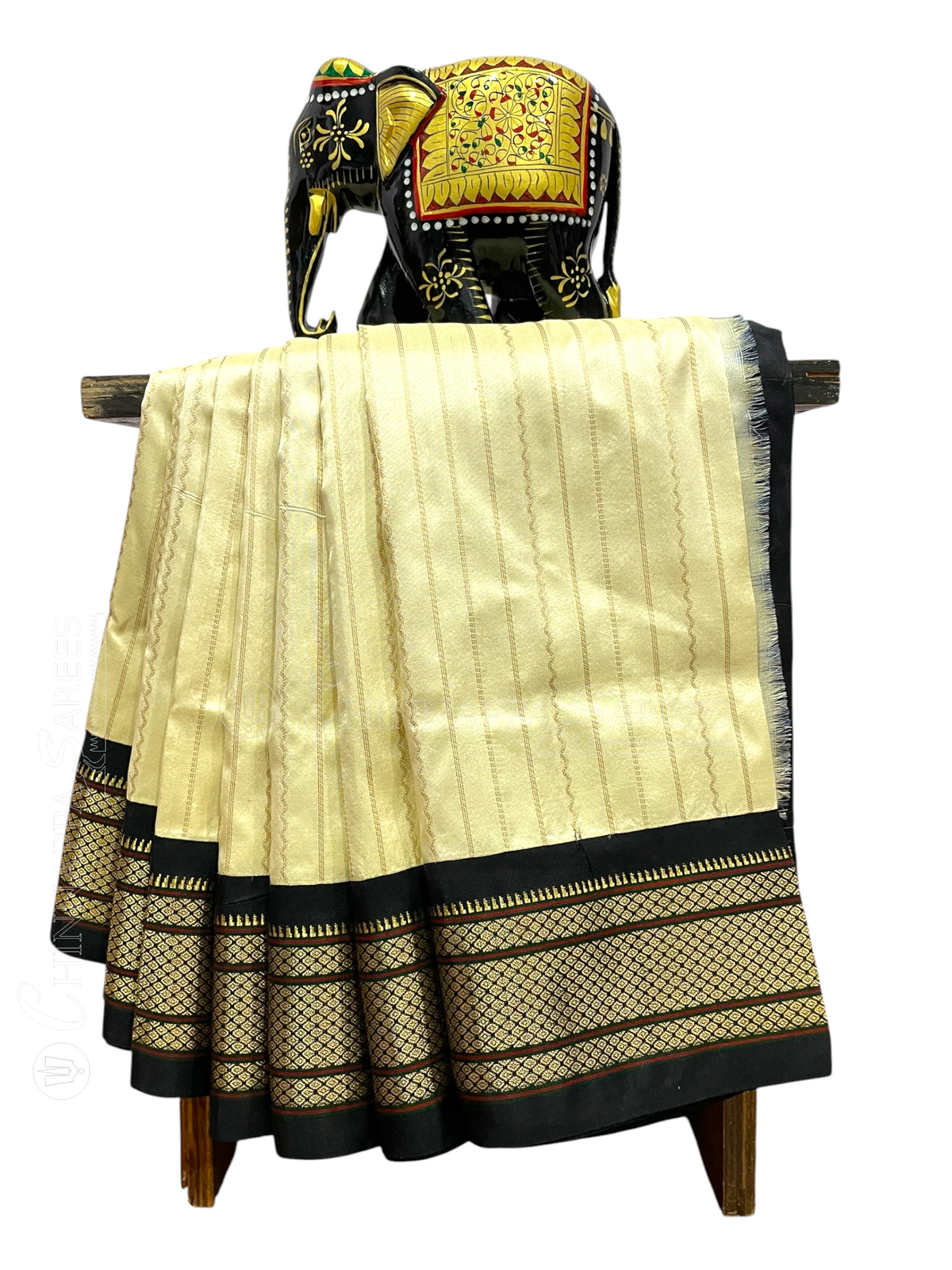 Paithani Stripes Pearl Cream Pure Silk Saree