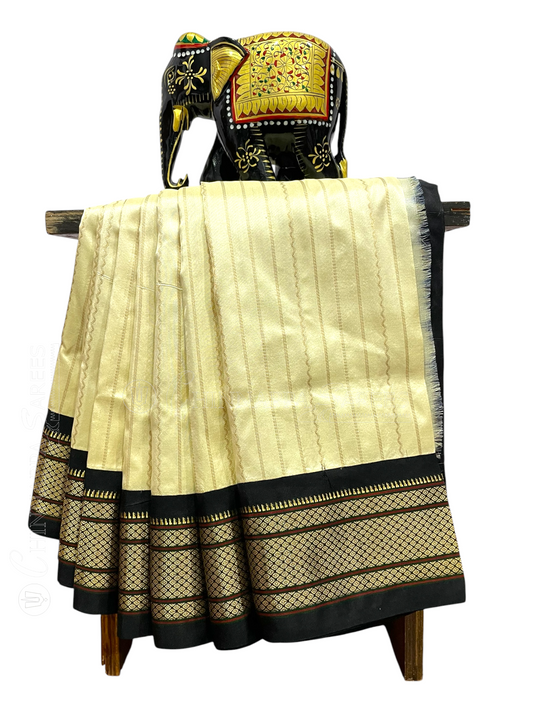 Paithani Stripes Pearl Cream Pure Silk Saree