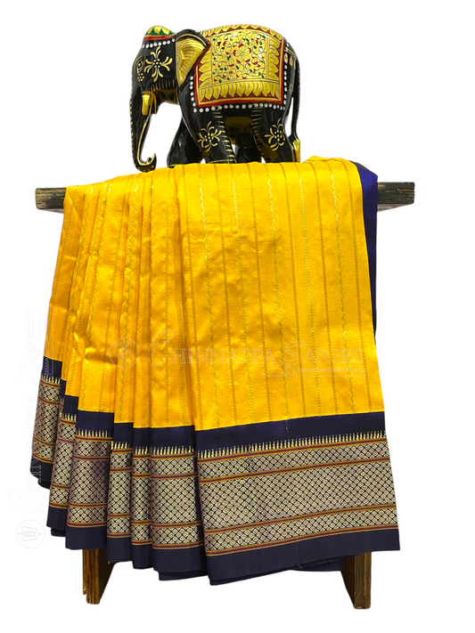 Paithani Stripes Golden Yellow Pure Silk Saree