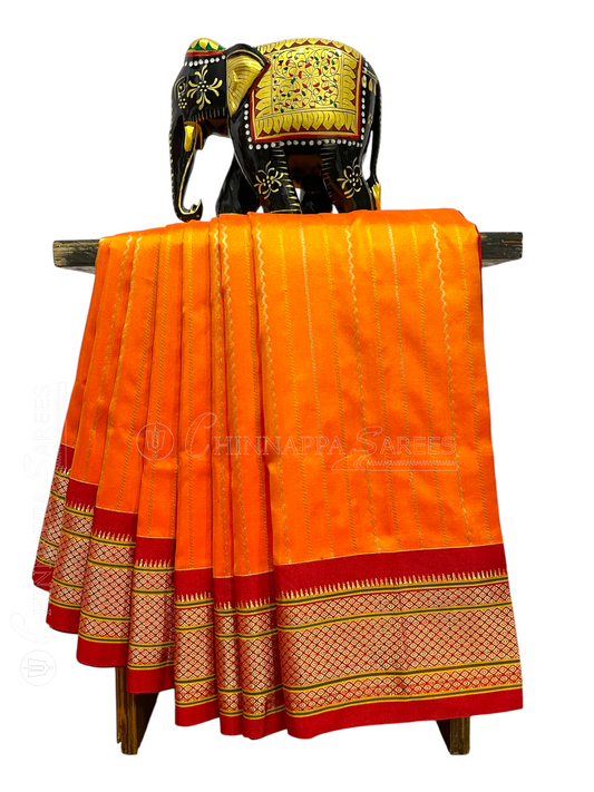 Paithani Stripes Tangerine Orange Pure Silk Saree