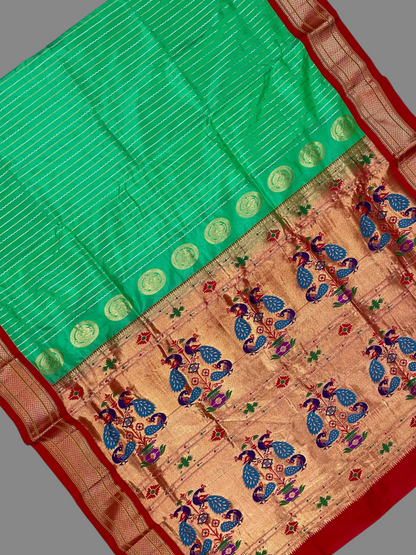 Paithani Stripes Sea Green Pure Silk Saree