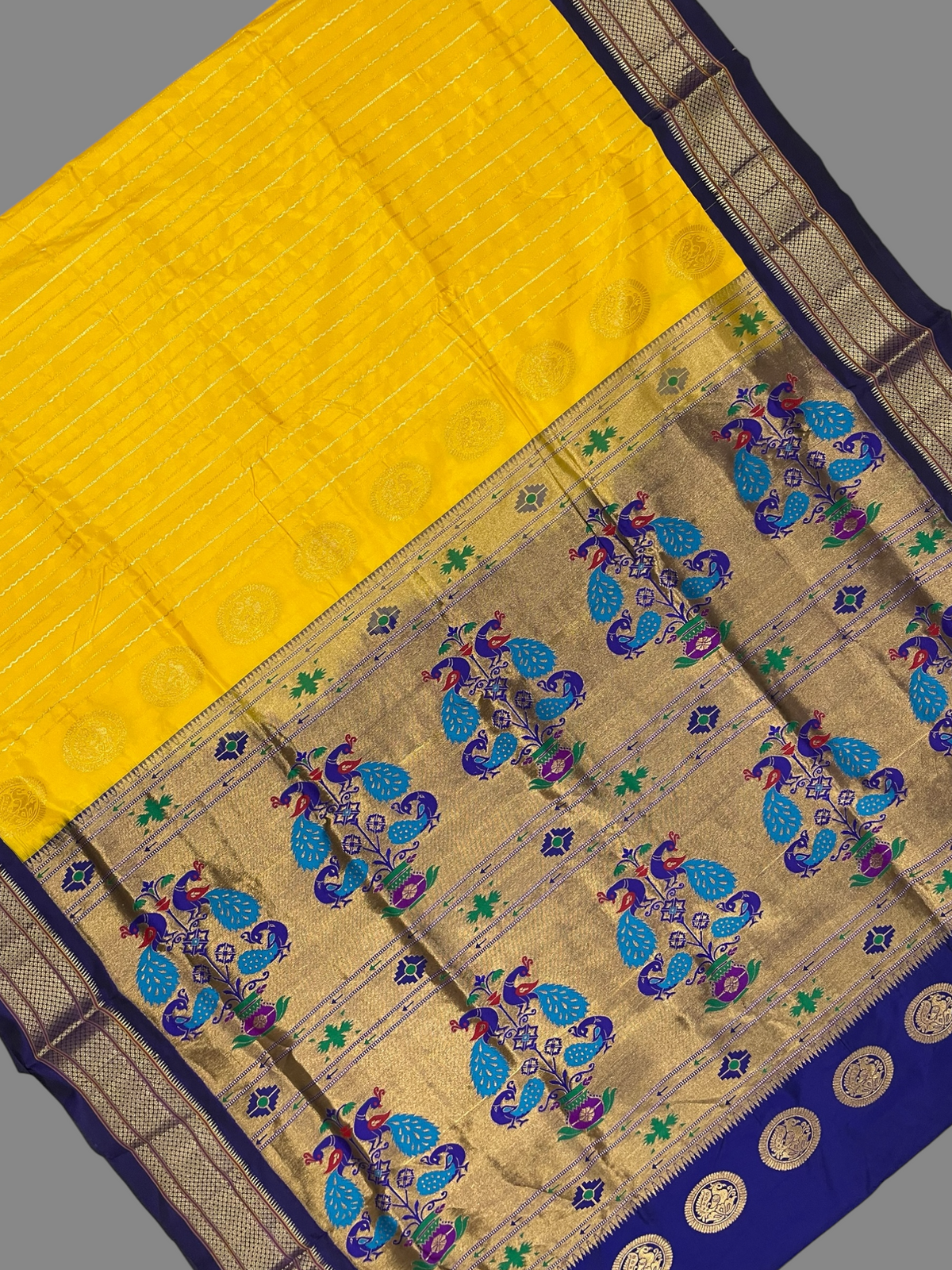 Paithani Stripes Golden Yellow Pure Silk Saree
