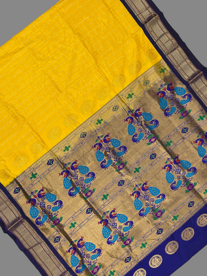 Paithani Stripes Golden Yellow Pure Silk Saree