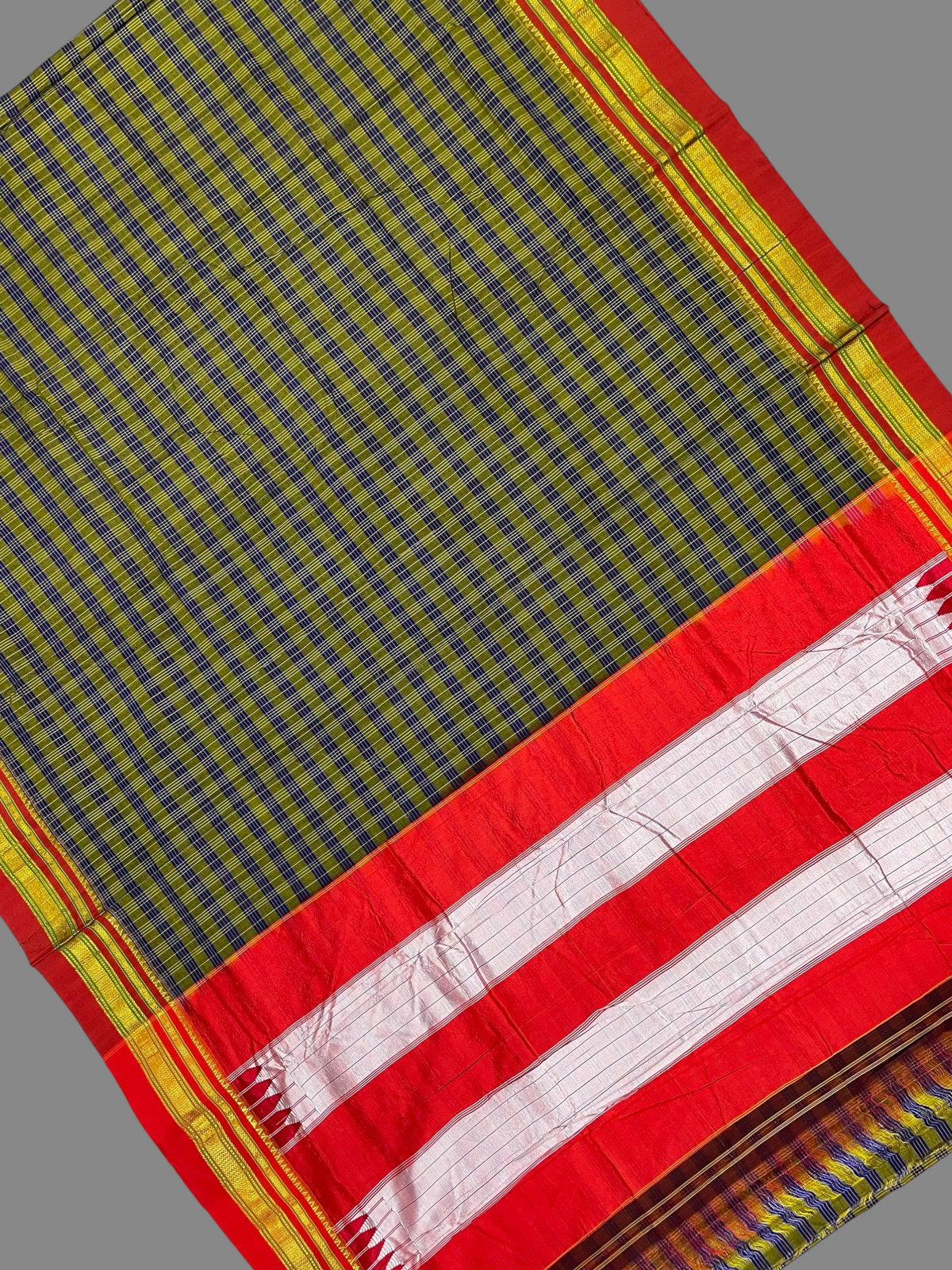 Pharas Checks Teal Green Soft Silk Saree
