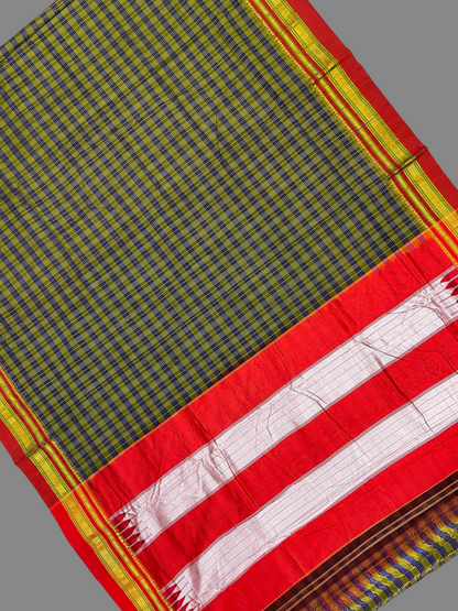 Pharas Checks Teal Green Soft Silk Saree