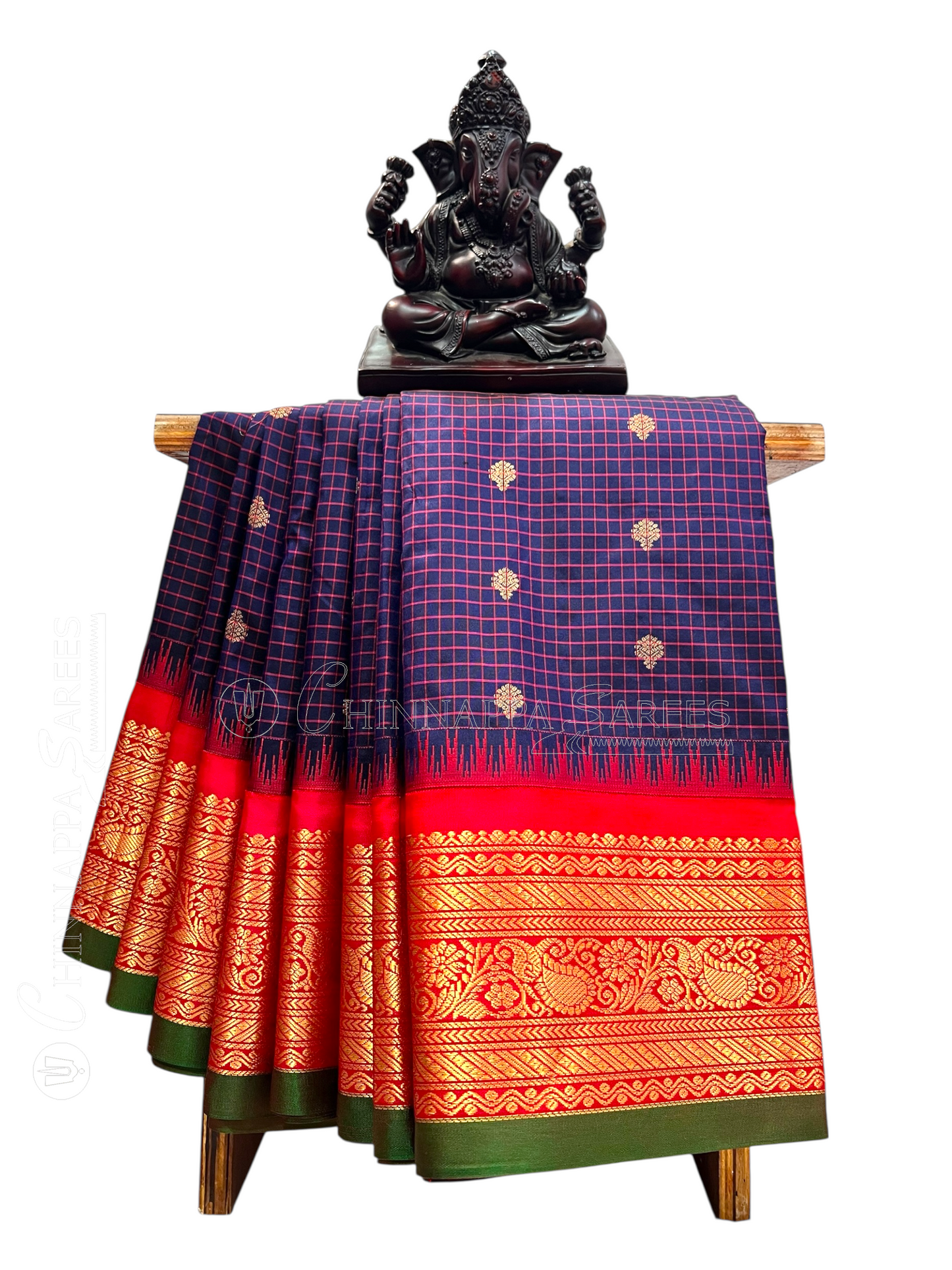 Gadwal Small Checks Butta Royal Blue Pure Silk Sarees