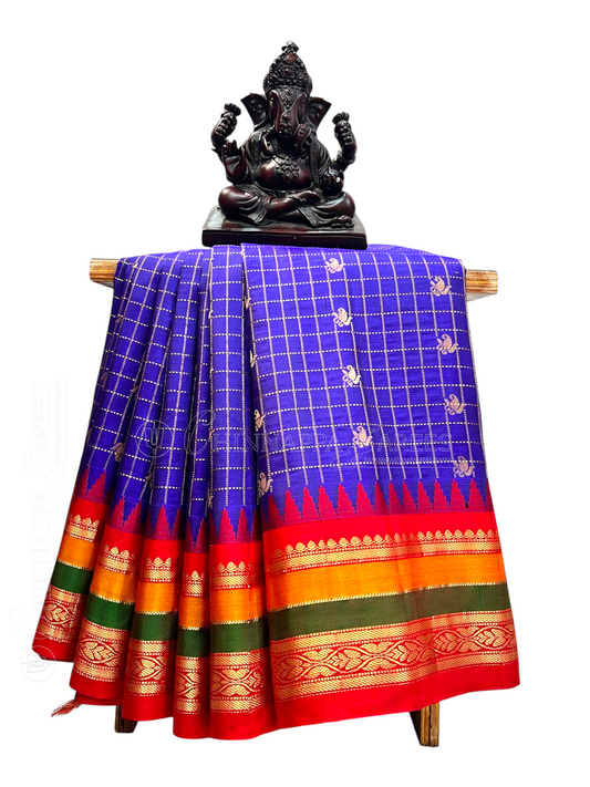 Gap Border Checks Royal Blue Pure Silk Saree